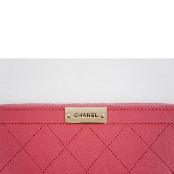 71054 6 Chanel Leather Round Zipper Wallet Black