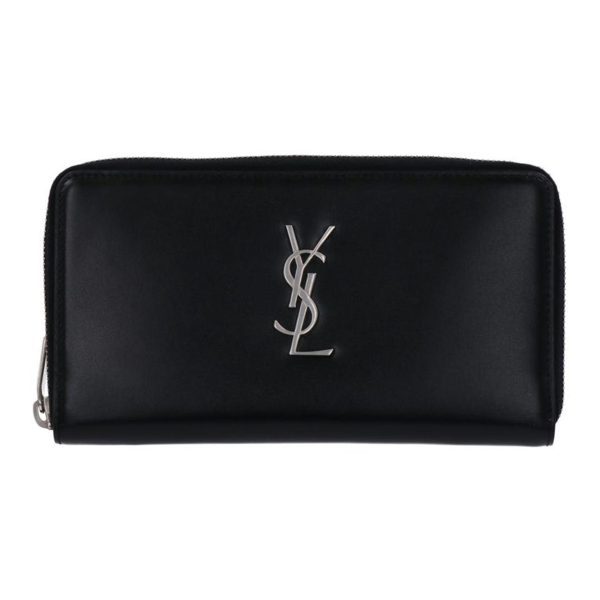 71130 1 Saint Laurent Logo Leather Wallet Black