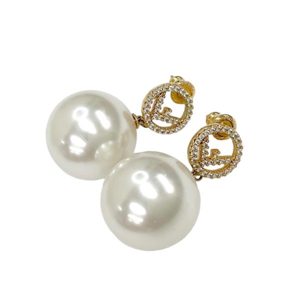 7116 0 Fendi Rhinestone Pearl Earrings Gold White