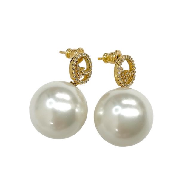 7116 1 Fendi Rhinestone Pearl Earrings Gold White