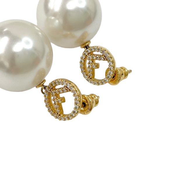 7116 2 Fendi Rhinestone Pearl Earrings Gold White