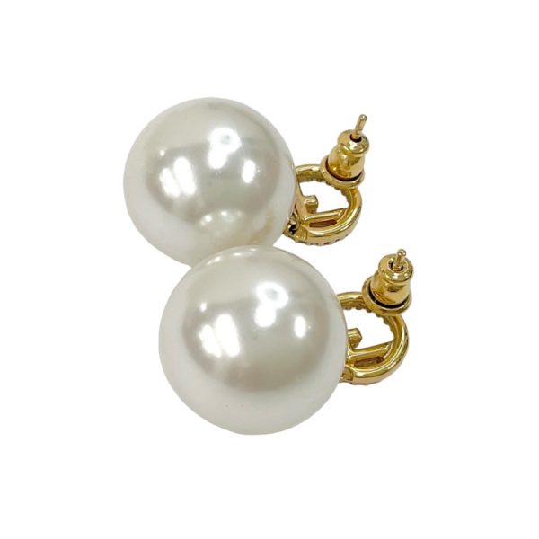 7116 3 Fendi Rhinestone Pearl Earrings Gold White