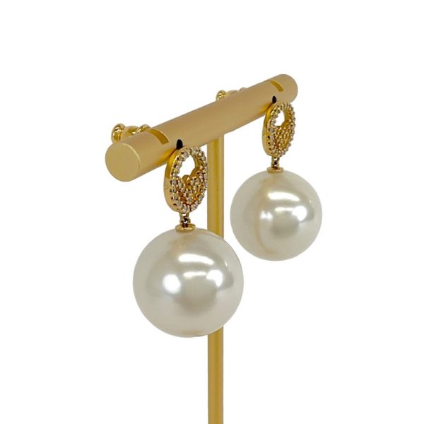 7116 6 Fendi Rhinestone Pearl Earrings Gold White