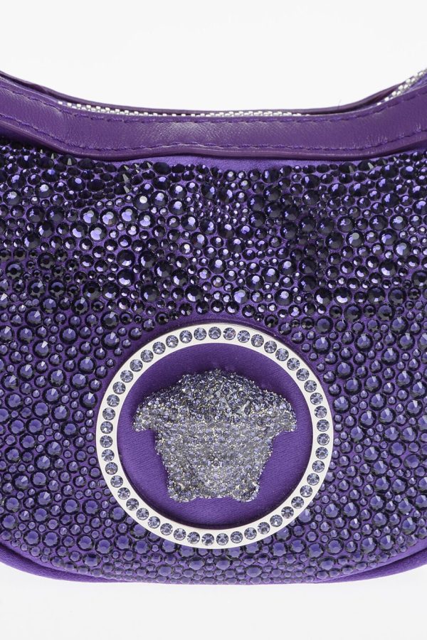 71949bbbb5f9d4e dk 3 Versace Solid Color Medusa Shoulder Bag with Rhinestones Embellishme Black