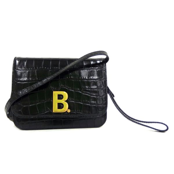 72105 1 Balenciaga Croc Embossed Leather Shoulder Bag Black