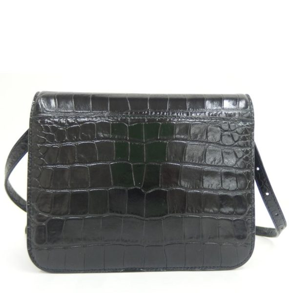 72105 2 Balenciaga Croc Embossed Leather Shoulder Bag Black