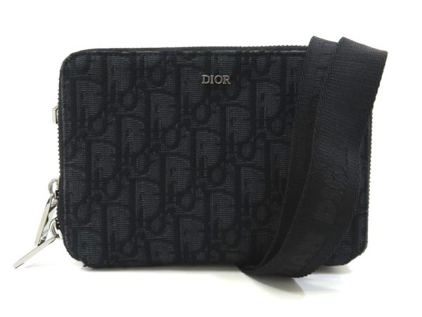 7240501709 Dior Leather Strap Zip Pouch Shoulder Bag Black