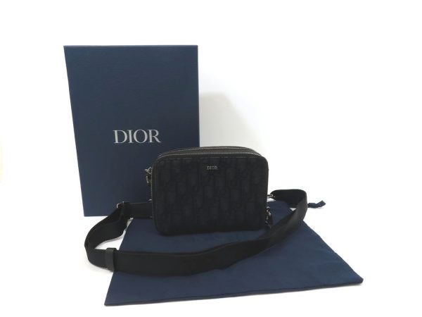 7240501709 56 Dior Leather Strap Zip Pouch Shoulder Bag Black