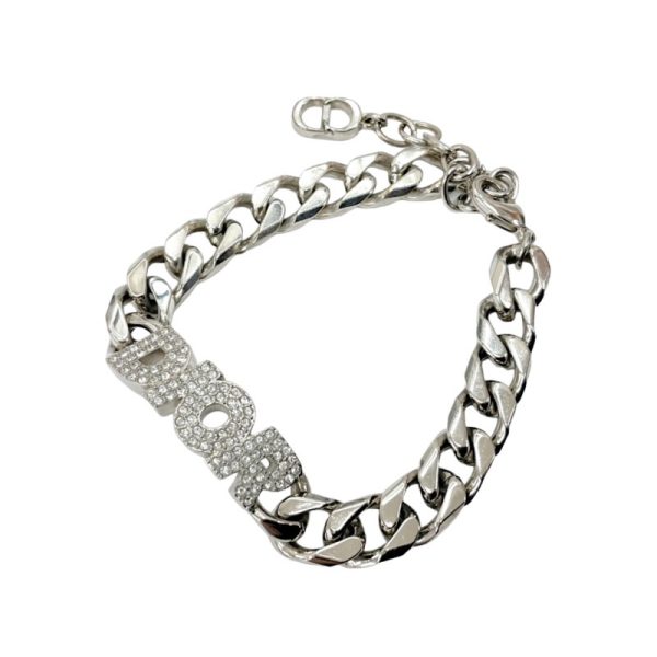 7240 0 Christian Dior Logo Rhinestone Unisex Silver