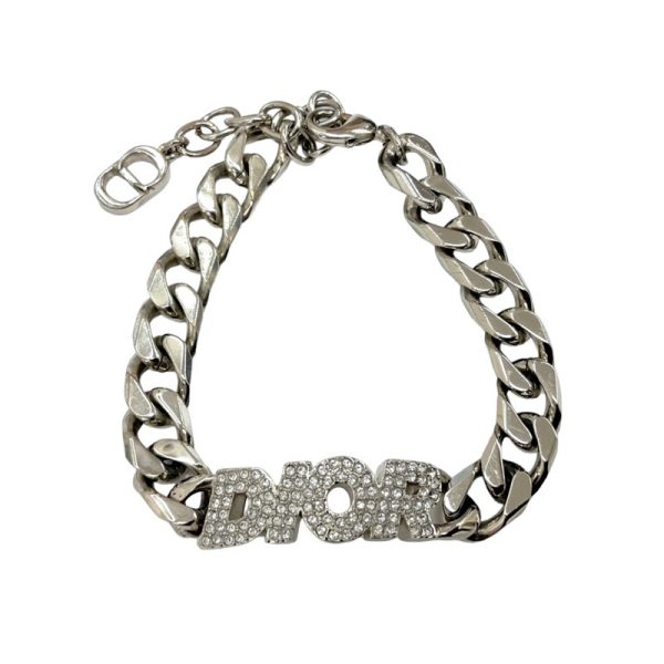 7240 1 Christian Dior Logo Rhinestone Unisex Silver