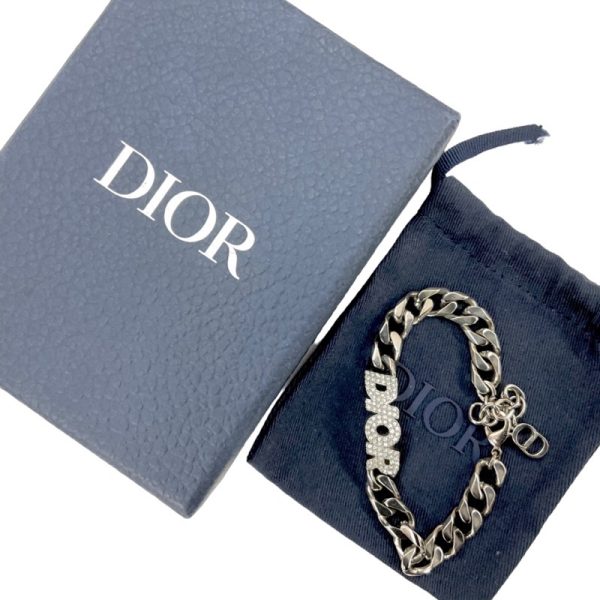 7240 5 Christian Dior Logo Rhinestone Unisex Silver