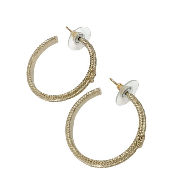 7245 0 Chanel Coco Mark Rhinestone Hoop Earrings Gold