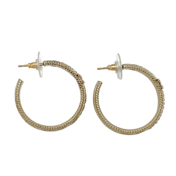 7245 1 Chanel Coco Mark Rhinestone Hoop Earrings Gold