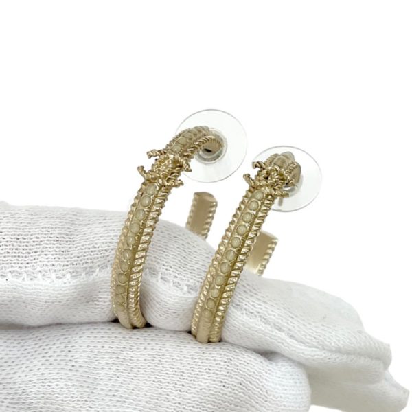 7245 3 Chanel Coco Mark Rhinestone Hoop Earrings Gold