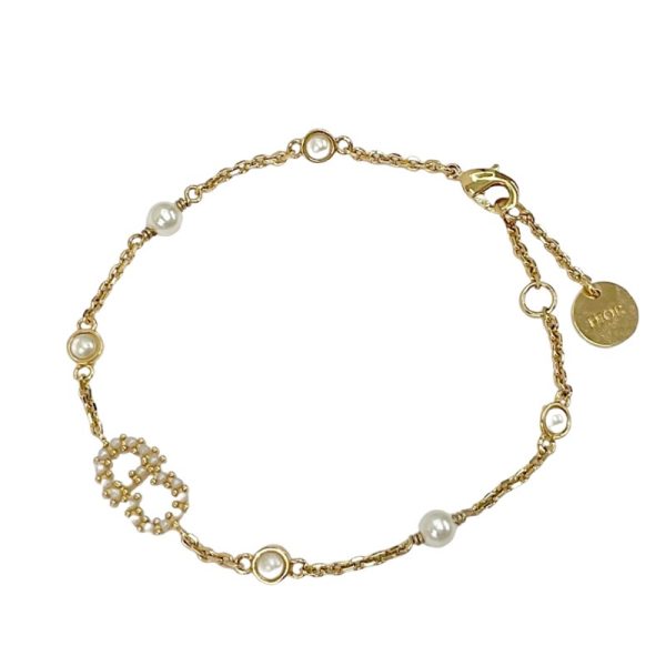 7330 0 Christian Dior Clair D Lune CD Logo Pearl Bracelet Gold