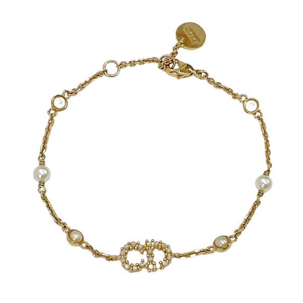 7330 1 Christian Dior Clair D Lune CD Logo Pearl Bracelet Gold