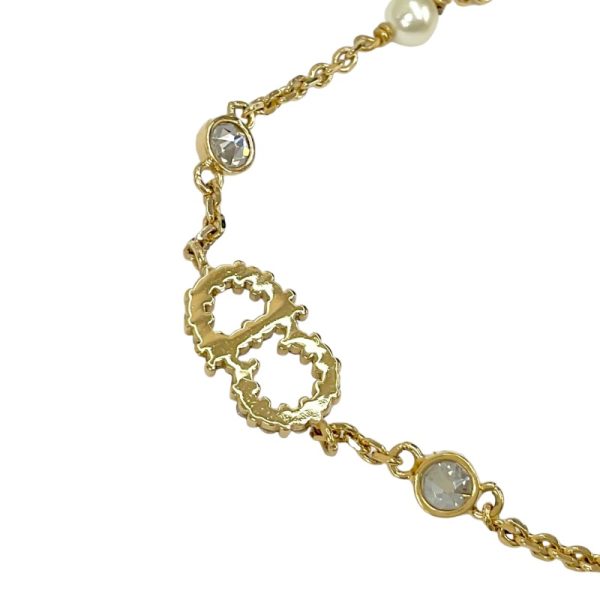 7372 4 Christian Dior Clair D Lune Logo Pearl Rhinestone Bracelet Gold