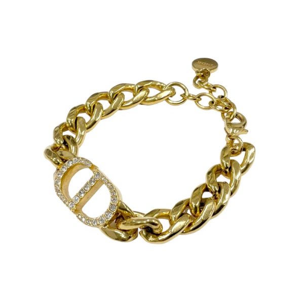 7380 0 Christian Dior 30 Montaigne Logo Chain Rhinestone Bracelet Gold