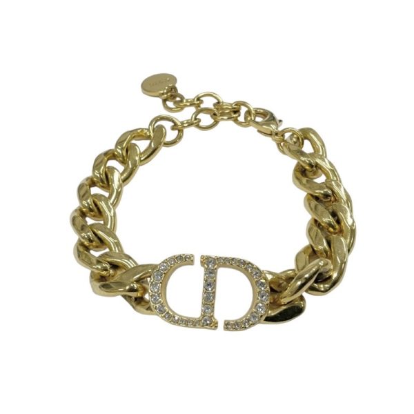 7380 2 Christian Dior 30 Montaigne Logo Chain Rhinestone Bracelet Gold