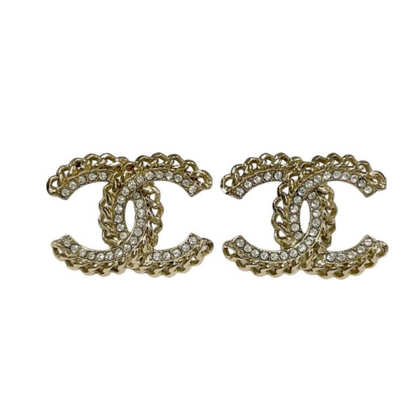 7382 0 ChanelCoco Mark Rhinestone Earrings Gold