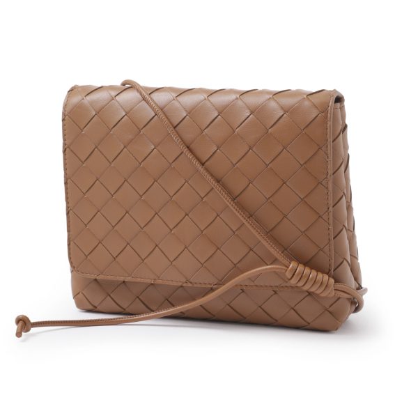 741897 vcpp301 Bottega Veneta Intrecciato Calfskin Crossbody Bag Brown