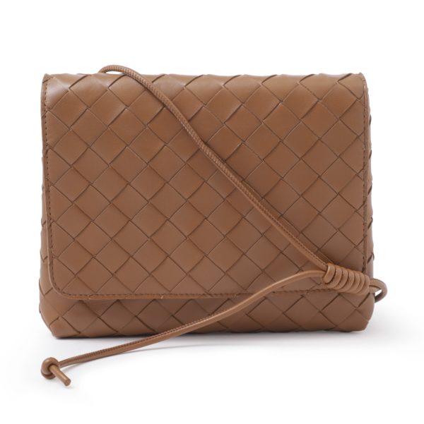 741897 vcpp302 Bottega Veneta Intrecciato Calfskin Crossbody Bag Brown