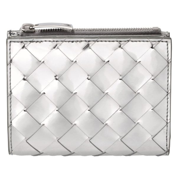 742330v3qm5 1 Bottega Veneta Wallet Bifold Intrecciato Small Zipper Wallet Metallic Laminate