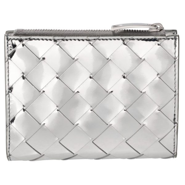 742330v3qm5 2 Bottega Veneta Wallet Bifold Intrecciato Small Zipper Wallet Metallic Laminate