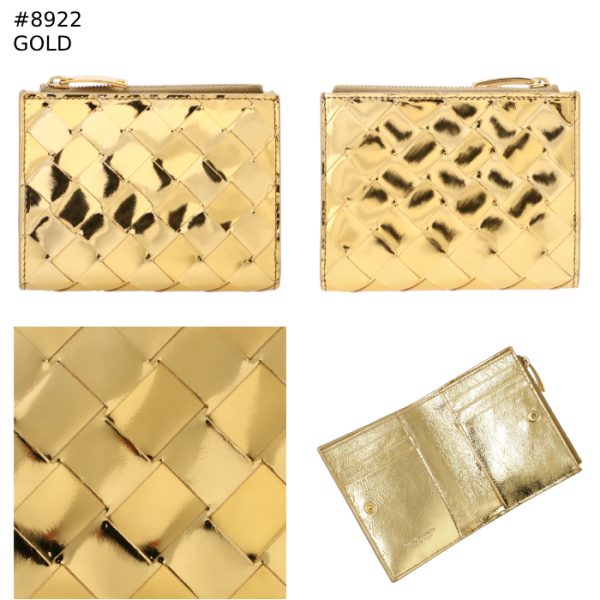 742330v3qm5 8 Bottega Veneta Wallet Bifold Intrecciato Small Zipper Wallet Metallic Laminate