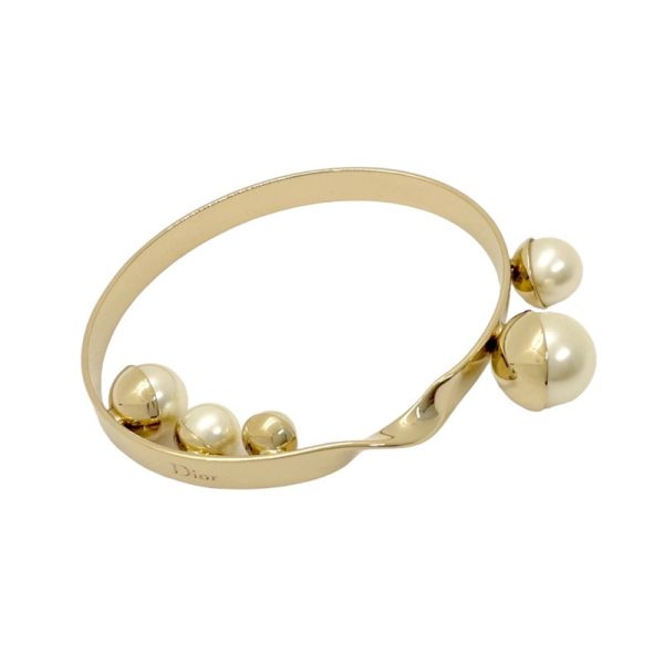 7444 1 Christian Dior Triangle Logo Pearl Bracelet Gold