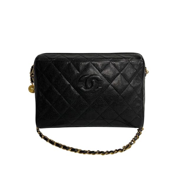 749i748 33208 1 Chanel Matelasse Coco Mark Matte Caviar Skin Chain Shoulder Bag Black