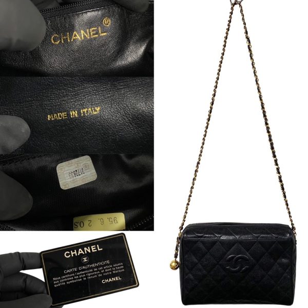 749i748 33208 3 Chanel Matelasse Coco Mark Matte Caviar Skin Chain Shoulder Bag Black