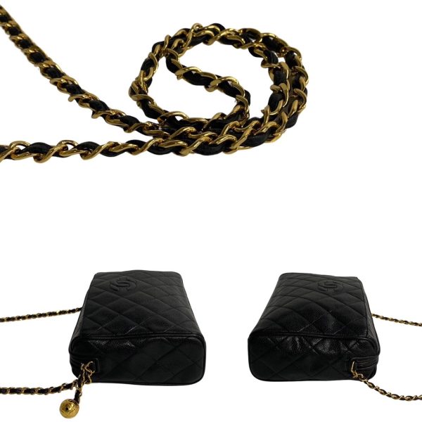 749i748 33208 5 Chanel Matelasse Coco Mark Matte Caviar Skin Chain Shoulder Bag Black