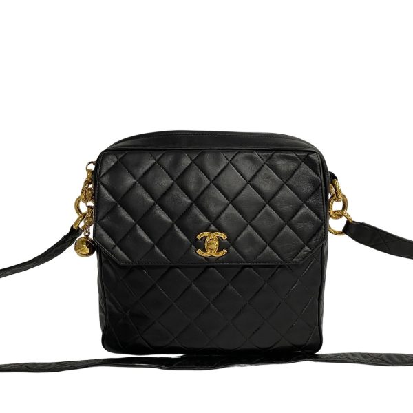 752i752 37862 1 Chanel Matelasse Coco Mark Lambskin Shoulder Bag Sacoche Black