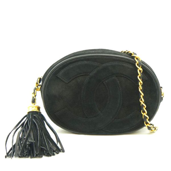 75628 1 Chanel Suede Fringe Chain Pouch Bag Black