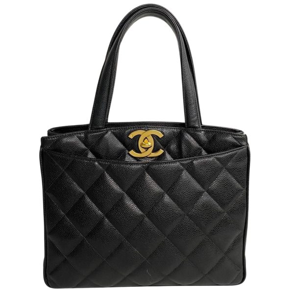 756j754 27953 1 Chanel Logo Caviar Skin Matelasse Leather Mini Boston Handbag Black