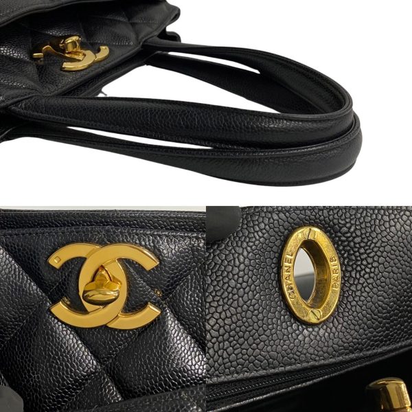 756j754 27953 3 Chanel Logo Caviar Skin Matelasse Leather Mini Boston Handbag Black