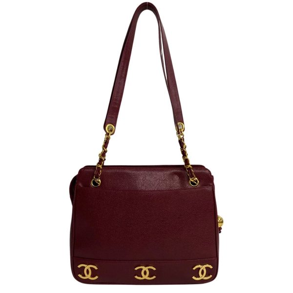 757k757 16858 4 Chanel Triple Coco Caviar Skin Leather Chain Tote Bag Bordeaux