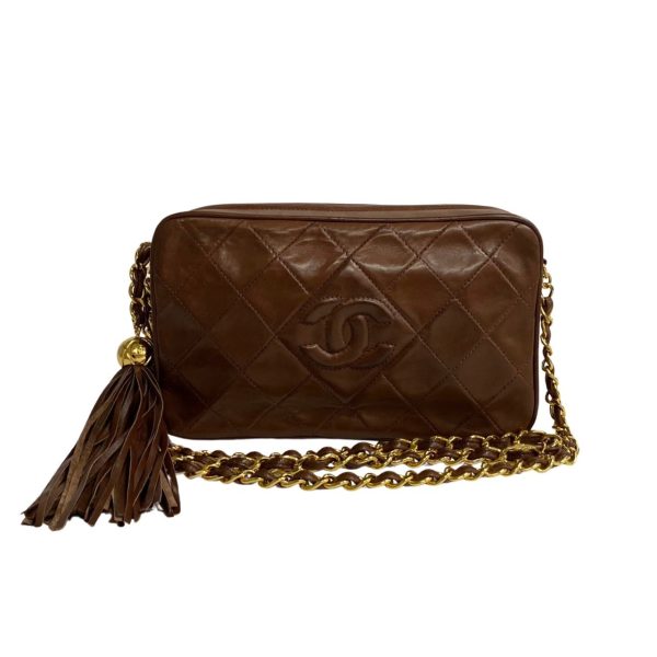 757k757 17867 1 Chanel Matelasse Coco Mark Fringe Lambskin Chain Shoulder Bag Brown