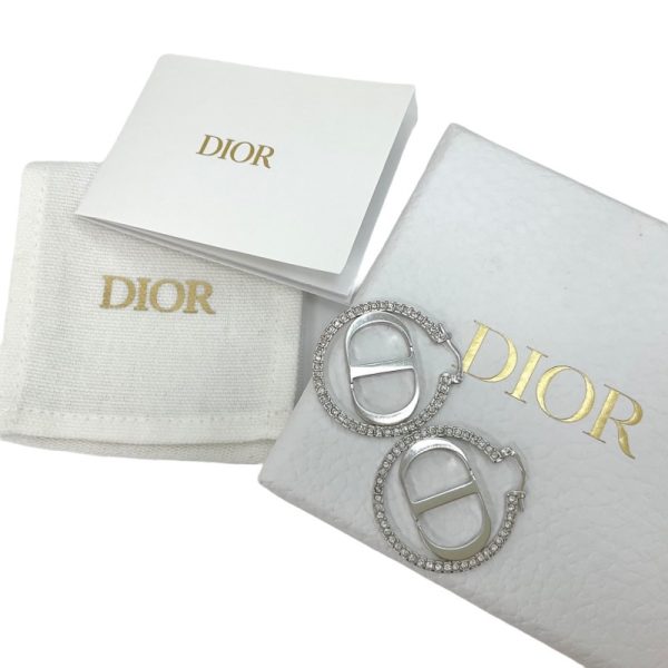 7585 7 Christian Dior 30 Montaigne Rhinestone CD Lopgo Hoop Earrings Silver