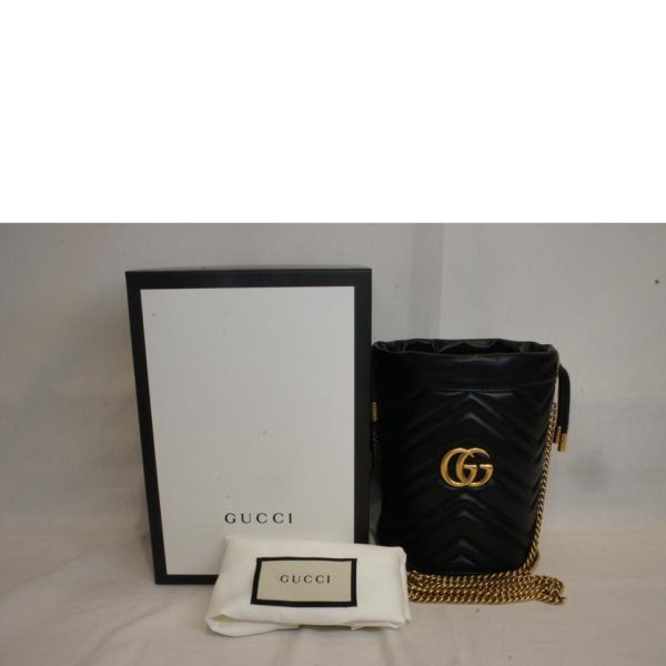 75970 6 Gucci GG Marmont Quilted Leather Chain Shoulder Bag Black