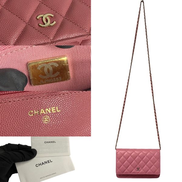 760k760 15560 3 Chanel Caviar Skin Matelasse Leather Chain Mini Shoulder Bag Wallet Pink