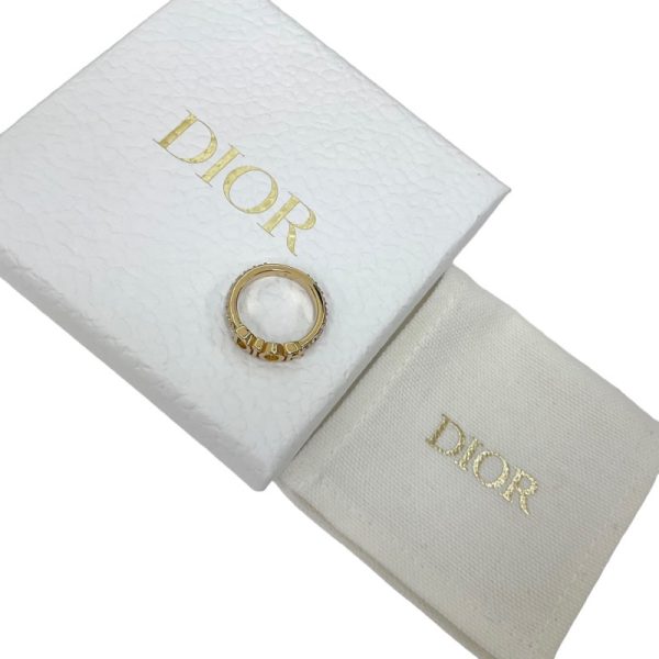 7656 6 Christian Dior Revolution Rhinestone Logo Ring Gold