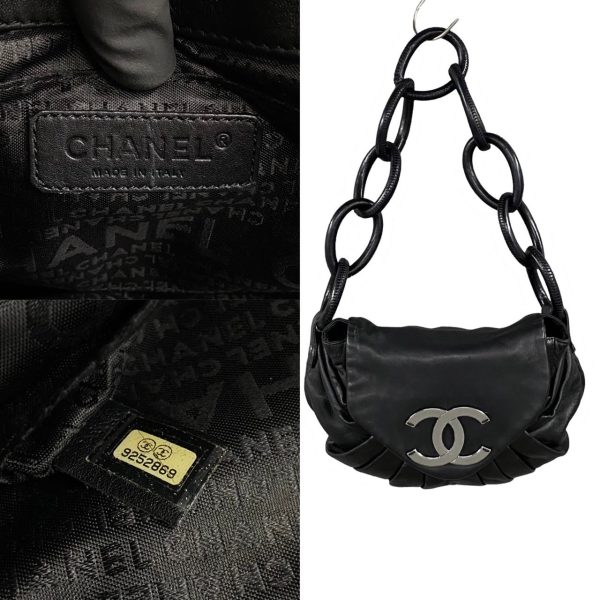 770a759 02186 4 Chanel Vintage Decacoco Logo Leather Semi One Shoulder Bag Black