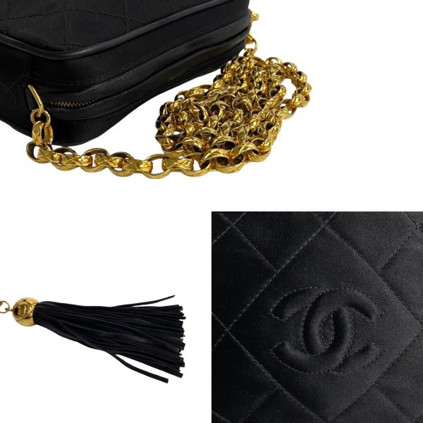 770a769 13017 4 Chanel Matelasse Satin Leather Chain Fringe Mini Shoulder Bag Black