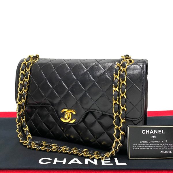 771a768 36429 1 Chanel Double Flap Matelasse Lambskin Chain Shoulder Bag Black