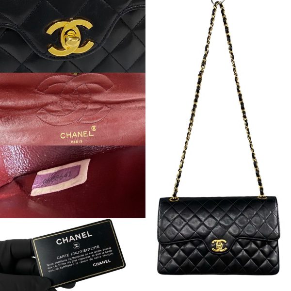 771a768 36429 4 Chanel Double Flap Matelasse Lambskin Chain Shoulder Bag Black