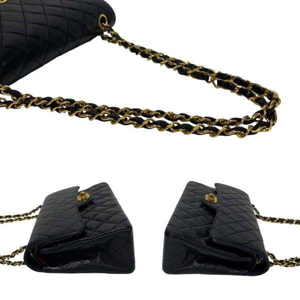 771a768 36429 6 Chanel Double Flap Matelasse Lambskin Chain Shoulder Bag Black