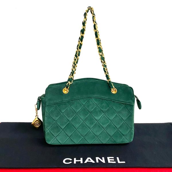 771a771 24800 1 Chanel Matelasse Suede Leather Chain Handbag Green