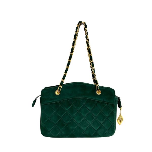 771a771 24800 5 Chanel Matelasse Suede Leather Chain Handbag Green